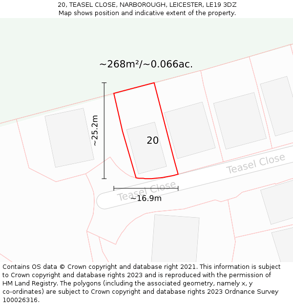 20, TEASEL CLOSE, NARBOROUGH, LEICESTER, LE19 3DZ: Plot and title map