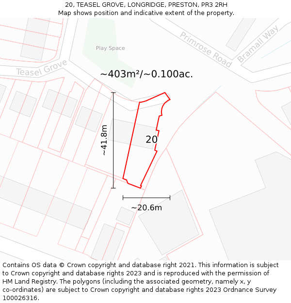 20, TEASEL GROVE, LONGRIDGE, PRESTON, PR3 2RH: Plot and title map