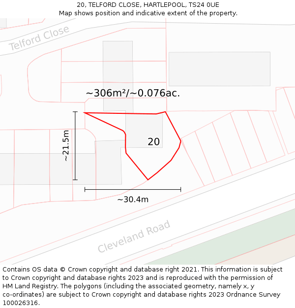 20, TELFORD CLOSE, HARTLEPOOL, TS24 0UE: Plot and title map