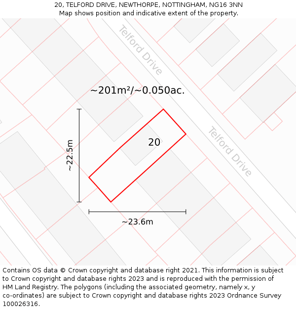 20, TELFORD DRIVE, NEWTHORPE, NOTTINGHAM, NG16 3NN: Plot and title map