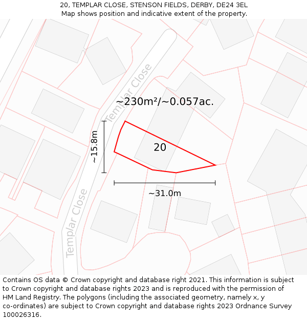 20, TEMPLAR CLOSE, STENSON FIELDS, DERBY, DE24 3EL: Plot and title map