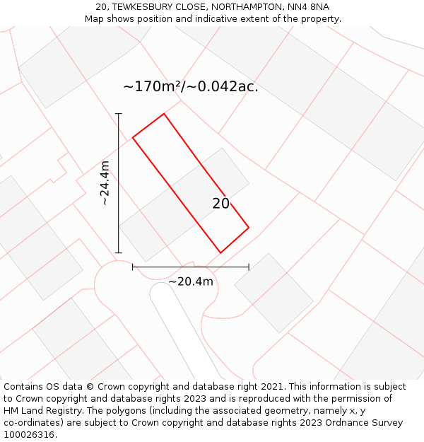 20, TEWKESBURY CLOSE, NORTHAMPTON, NN4 8NA: Plot and title map
