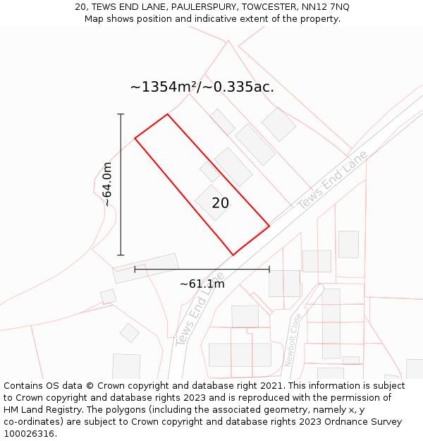 20, TEWS END LANE, PAULERSPURY, TOWCESTER, NN12 7NQ: Plot and title map