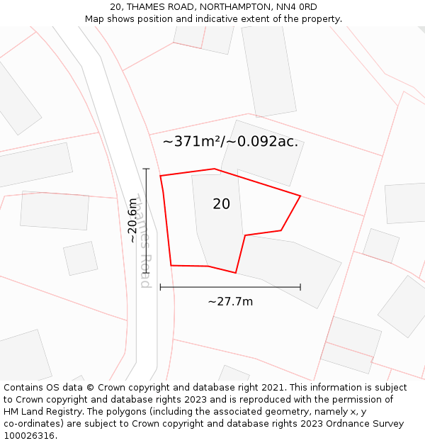 20, THAMES ROAD, NORTHAMPTON, NN4 0RD: Plot and title map
