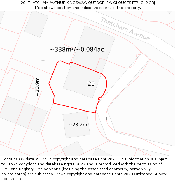 20, THATCHAM AVENUE KINGSWAY, QUEDGELEY, GLOUCESTER, GL2 2BJ: Plot and title map