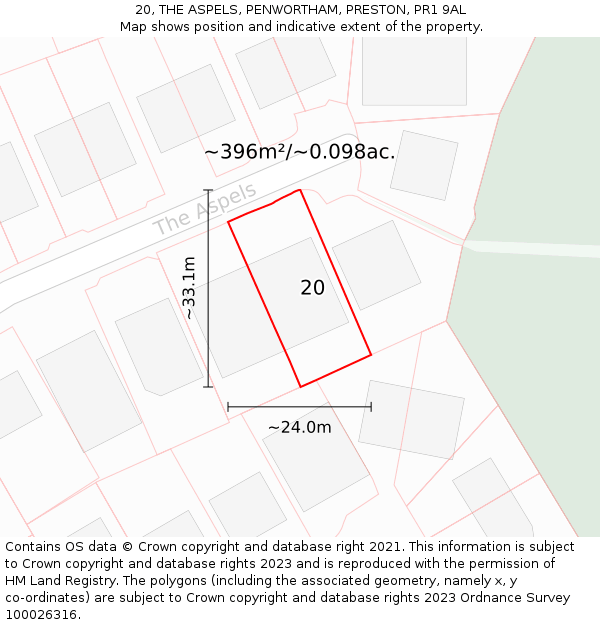 20, THE ASPELS, PENWORTHAM, PRESTON, PR1 9AL: Plot and title map