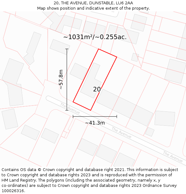 20, THE AVENUE, DUNSTABLE, LU6 2AA: Plot and title map