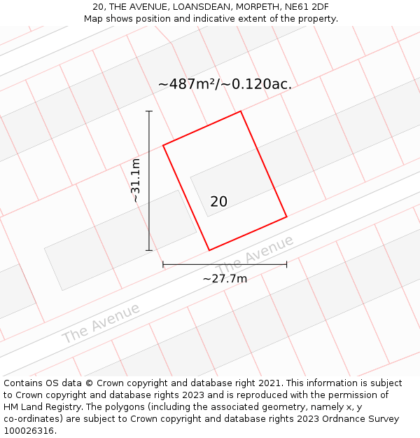 20, THE AVENUE, LOANSDEAN, MORPETH, NE61 2DF: Plot and title map