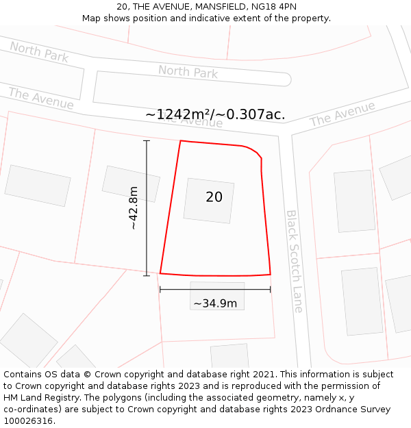20, THE AVENUE, MANSFIELD, NG18 4PN: Plot and title map