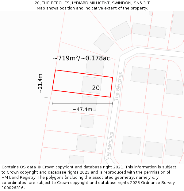 20, THE BEECHES, LYDIARD MILLICENT, SWINDON, SN5 3LT: Plot and title map