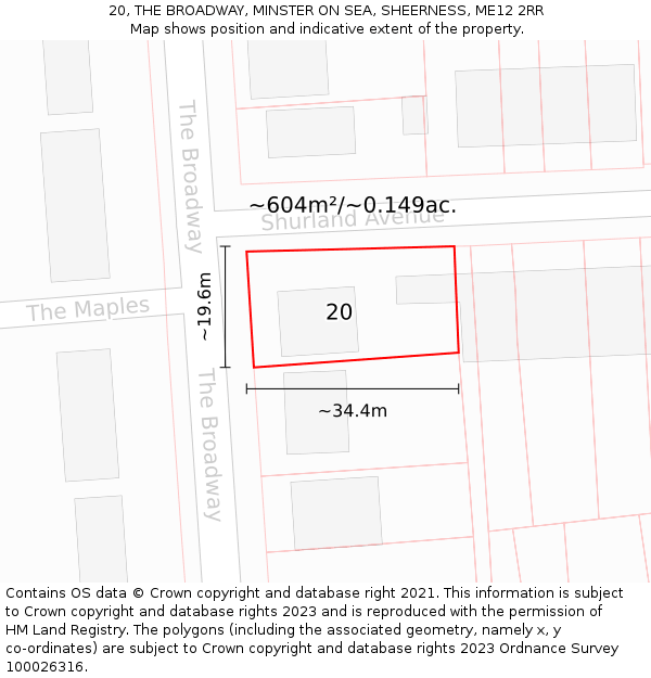 20, THE BROADWAY, MINSTER ON SEA, SHEERNESS, ME12 2RR: Plot and title map