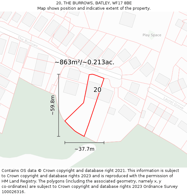 20, THE BURROWS, BATLEY, WF17 8BE: Plot and title map