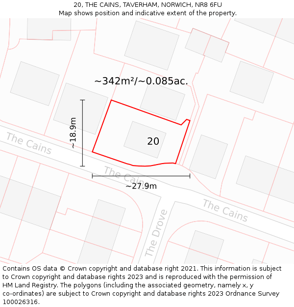 20, THE CAINS, TAVERHAM, NORWICH, NR8 6FU: Plot and title map