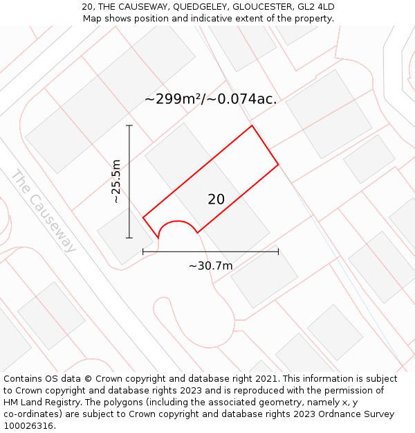 20, THE CAUSEWAY, QUEDGELEY, GLOUCESTER, GL2 4LD: Plot and title map