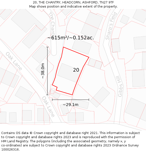 20, THE CHANTRY, HEADCORN, ASHFORD, TN27 9TF: Plot and title map