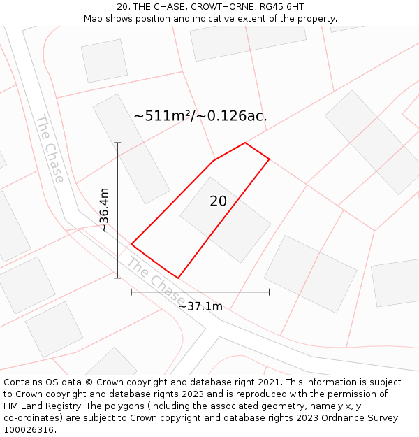 20, THE CHASE, CROWTHORNE, RG45 6HT: Plot and title map