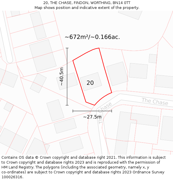 20, THE CHASE, FINDON, WORTHING, BN14 0TT: Plot and title map