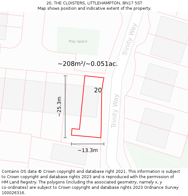 20, THE CLOISTERS, LITTLEHAMPTON, BN17 5ST: Plot and title map