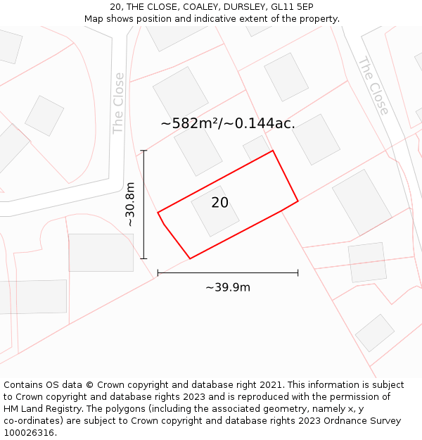 20, THE CLOSE, COALEY, DURSLEY, GL11 5EP: Plot and title map