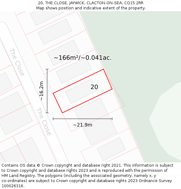 20, THE CLOSE, JAYWICK, CLACTON-ON-SEA, CO15 2RR: Plot and title map
