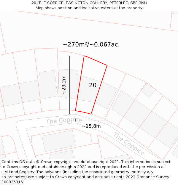 20, THE COPPICE, EASINGTON COLLIERY, PETERLEE, SR8 3NU: Plot and title map