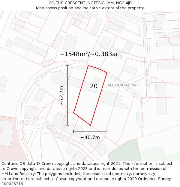 20, THE CRESCENT, NOTTINGHAM, NG3 4JB: Plot and title map