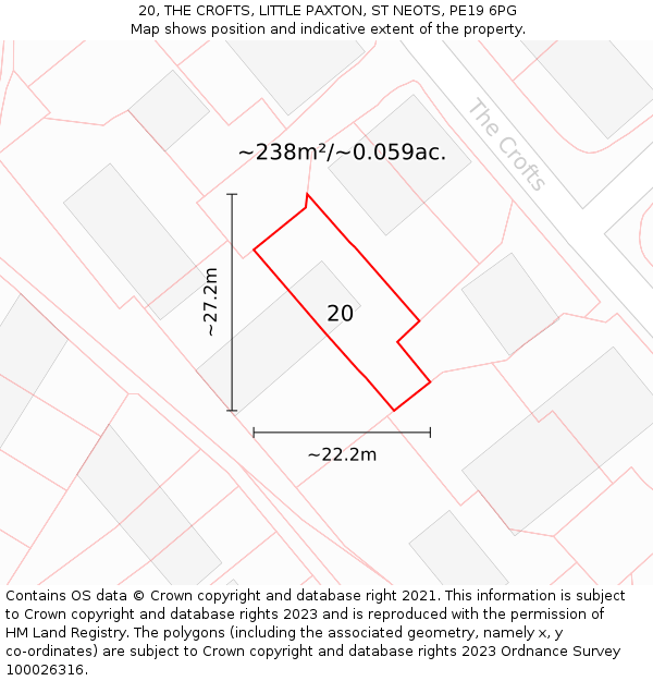 20, THE CROFTS, LITTLE PAXTON, ST NEOTS, PE19 6PG: Plot and title map