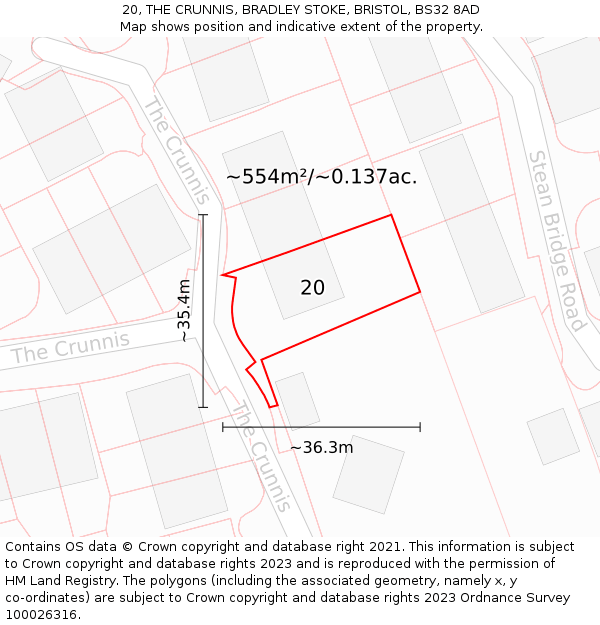 20, THE CRUNNIS, BRADLEY STOKE, BRISTOL, BS32 8AD: Plot and title map