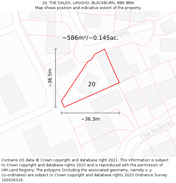 20, THE DALES, LANGHO, BLACKBURN, BB6 8BW: Plot and title map