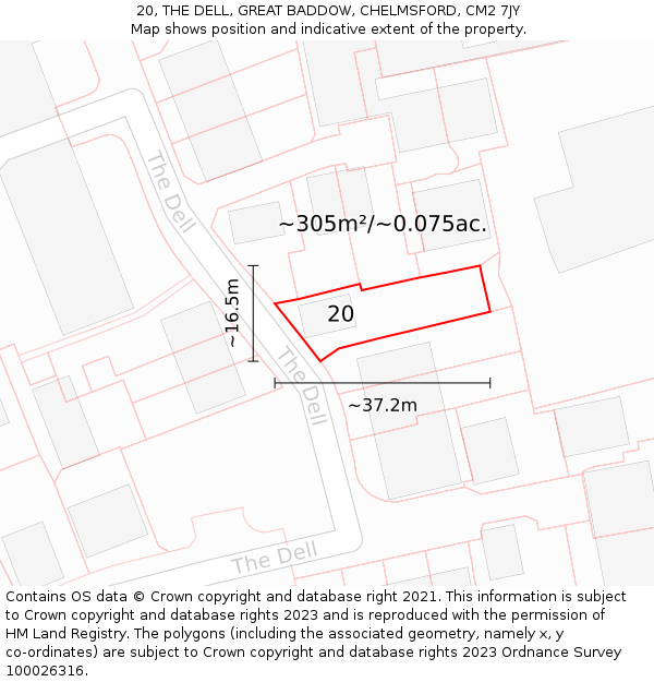 20, THE DELL, GREAT BADDOW, CHELMSFORD, CM2 7JY: Plot and title map