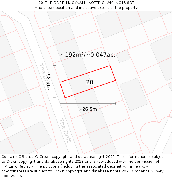20, THE DRIFT, HUCKNALL, NOTTINGHAM, NG15 8DT: Plot and title map
