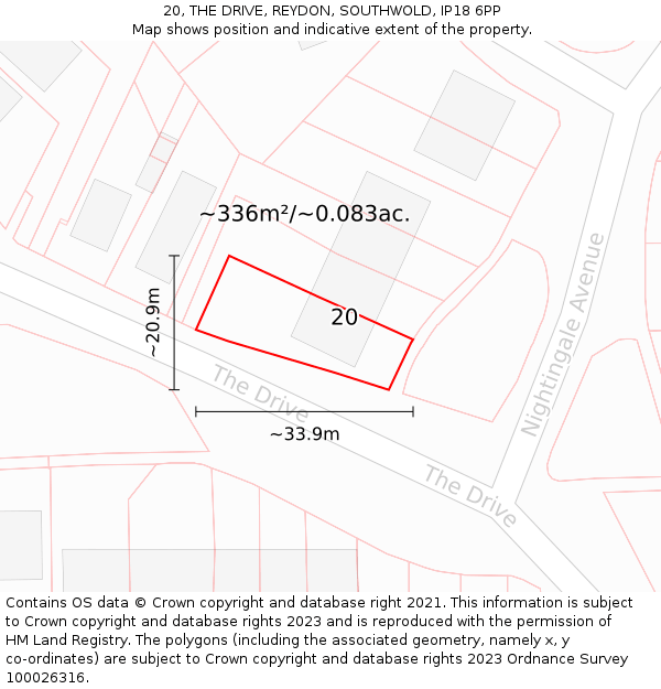 20, THE DRIVE, REYDON, SOUTHWOLD, IP18 6PP: Plot and title map