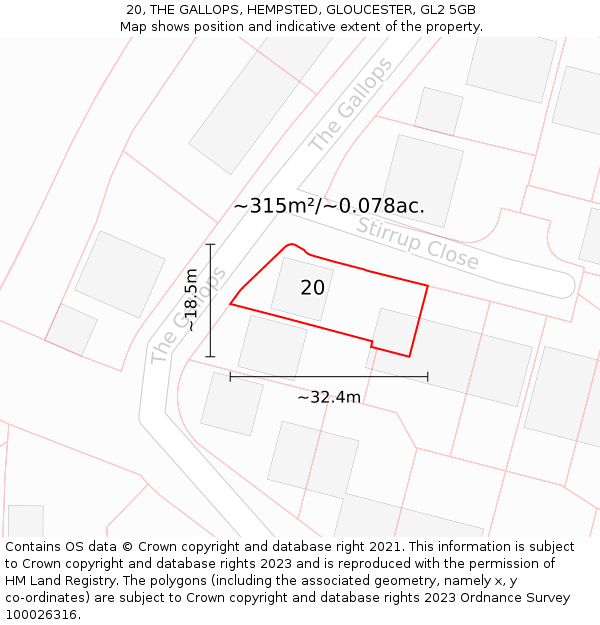 20, THE GALLOPS, HEMPSTED, GLOUCESTER, GL2 5GB: Plot and title map