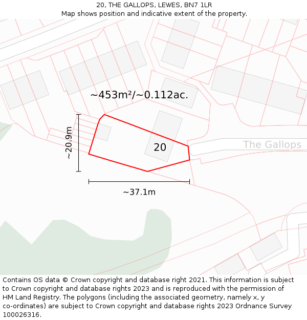 20, THE GALLOPS, LEWES, BN7 1LR: Plot and title map
