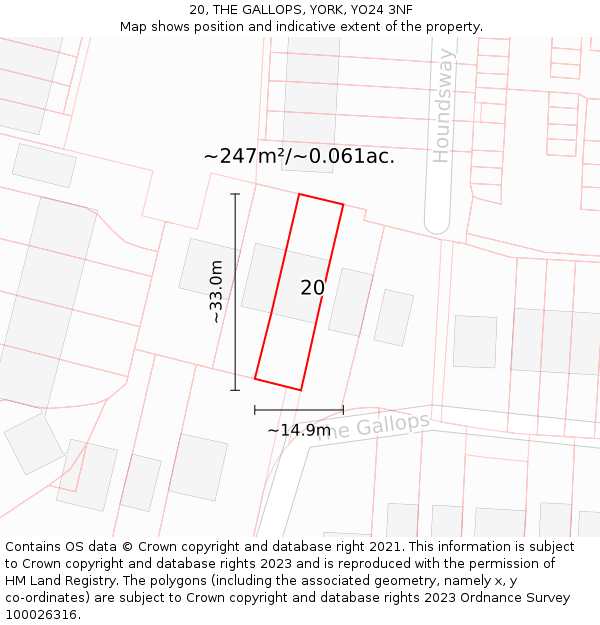 20, THE GALLOPS, YORK, YO24 3NF: Plot and title map