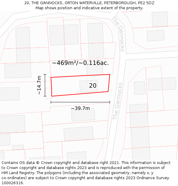 20, THE GANNOCKS, ORTON WATERVILLE, PETERBOROUGH, PE2 5DZ: Plot and title map