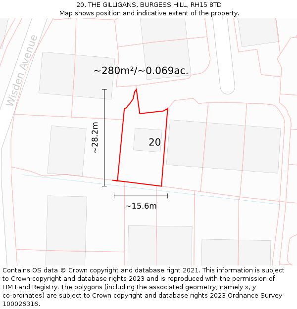 20, THE GILLIGANS, BURGESS HILL, RH15 8TD: Plot and title map