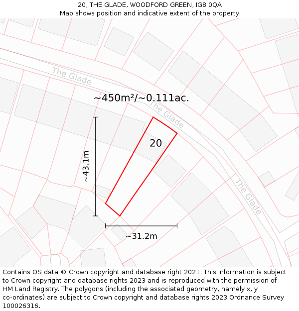 20, THE GLADE, WOODFORD GREEN, IG8 0QA: Plot and title map