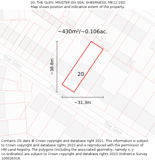 20, THE GLEN, MINSTER ON SEA, SHEERNESS, ME12 2SD: Plot and title map