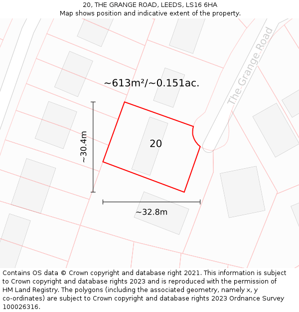20, THE GRANGE ROAD, LEEDS, LS16 6HA: Plot and title map