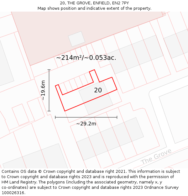 20, THE GROVE, ENFIELD, EN2 7PY: Plot and title map