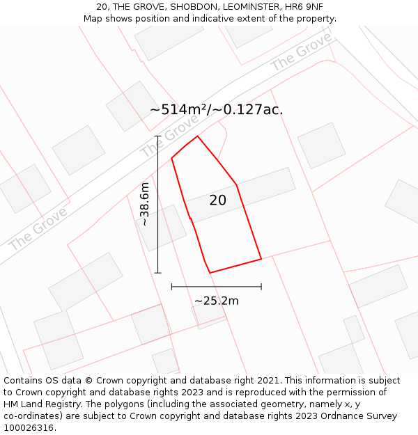 20, THE GROVE, SHOBDON, LEOMINSTER, HR6 9NF: Plot and title map