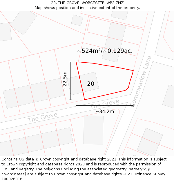 20, THE GROVE, WORCESTER, WR3 7NZ: Plot and title map