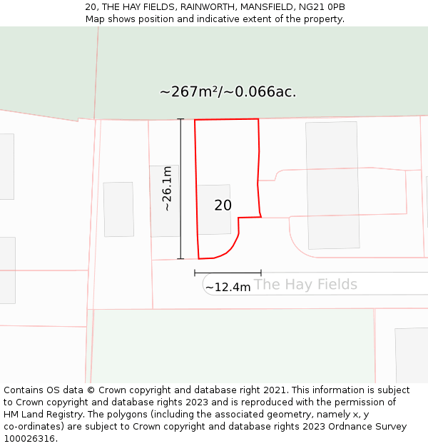 20, THE HAY FIELDS, RAINWORTH, MANSFIELD, NG21 0PB: Plot and title map