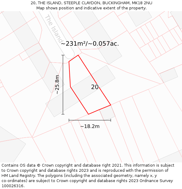 20, THE ISLAND, STEEPLE CLAYDON, BUCKINGHAM, MK18 2NU: Plot and title map