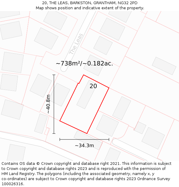 20, THE LEAS, BARKSTON, GRANTHAM, NG32 2PD: Plot and title map