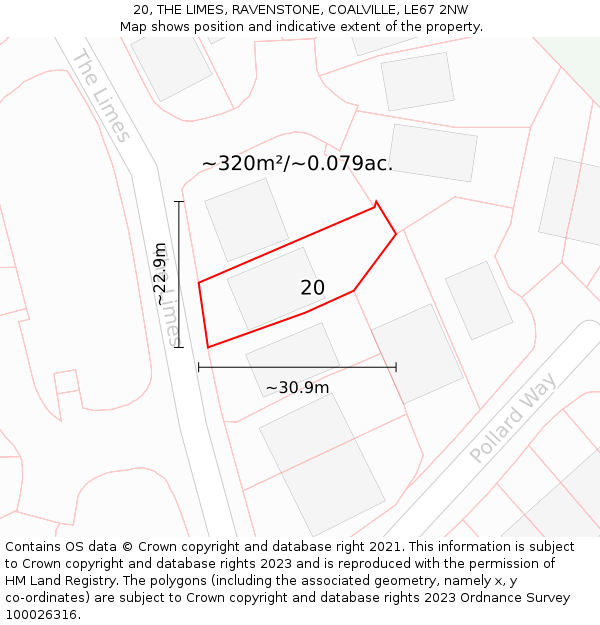 20, THE LIMES, RAVENSTONE, COALVILLE, LE67 2NW: Plot and title map