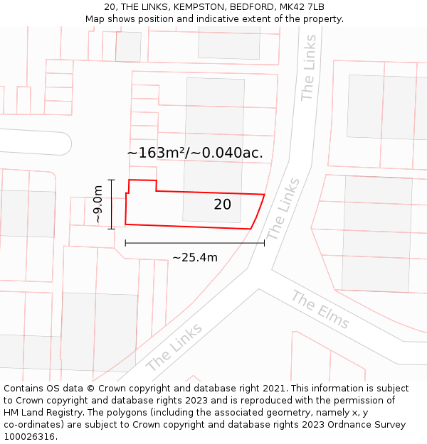 20, THE LINKS, KEMPSTON, BEDFORD, MK42 7LB: Plot and title map