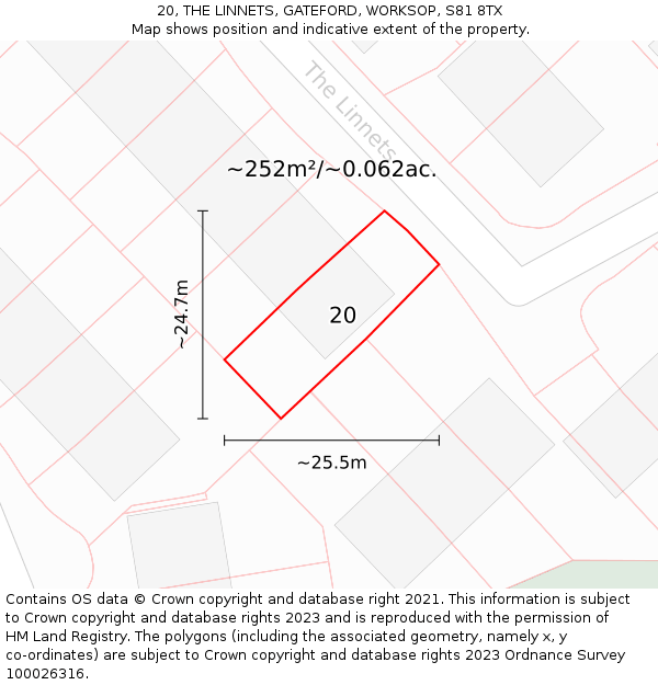 20, THE LINNETS, GATEFORD, WORKSOP, S81 8TX: Plot and title map