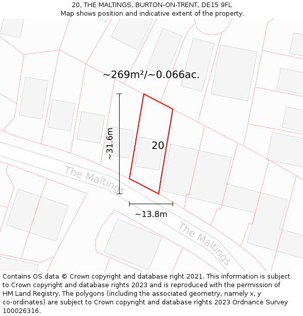 20, THE MALTINGS, BURTON-ON-TRENT, DE15 9FL: Plot and title map